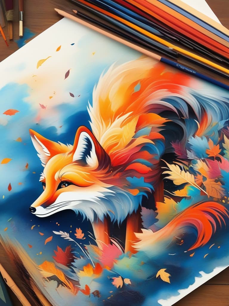  best masterpieces, wind paintings, 🍁 and fox, colorful,