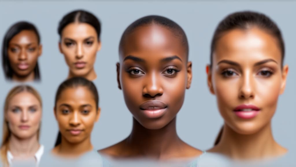  different beauty. set of different female heads on light background. different races and nationalities. ar 16:9, (natural skin texture), highly detailed face, depth of field, hyperrealism, soft light, muted colors