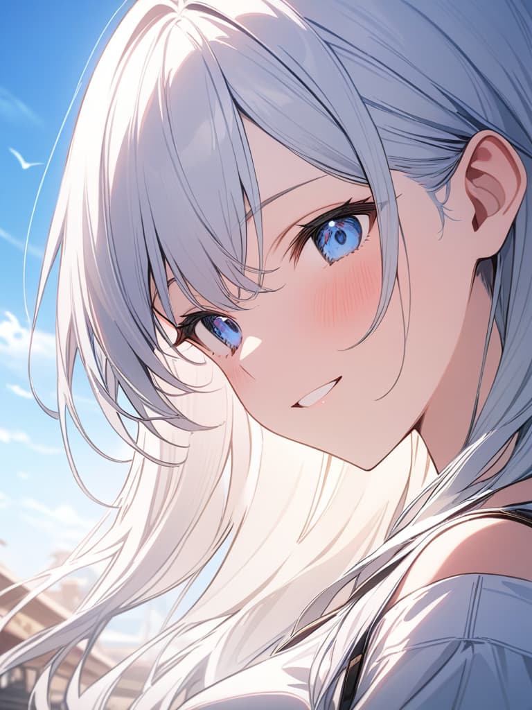  girls, smiles, blue eyes, white hair, long hair, masterpiece, best quality,8k,ultra detailed,high resolution,an extremely delicate and beautiful,hyper detail