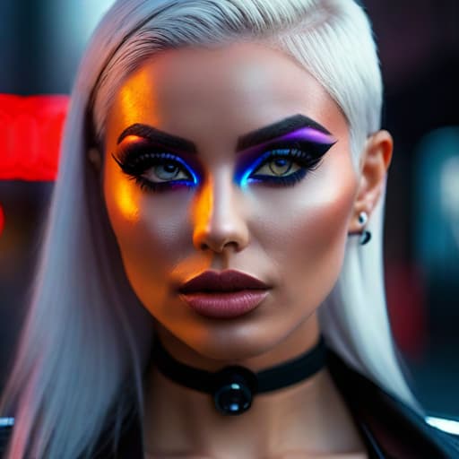  ultra realistic close up portrait ((beautiful pale cyberpunk female with heavy black eyeliner)), blue eyes, shaved side haircut, hyper detail, cinematic lighting, magic neon, dark red city, canon eos r3, nikon, f/1.4, iso 200, 1/160s, 8k, raw, unedited, symmetrical balance, in frame, 8k hyperrealistic, full body, detailed clothing, highly detailed, cinematic lighting, stunningly beautiful, intricate, sharp focus, f/1. 8, 85mm, (centered image composition), (professionally color graded), ((bright soft diffused light)), volumetric fog, trending on instagram, trending on tumblr, HDR 4K, 8K