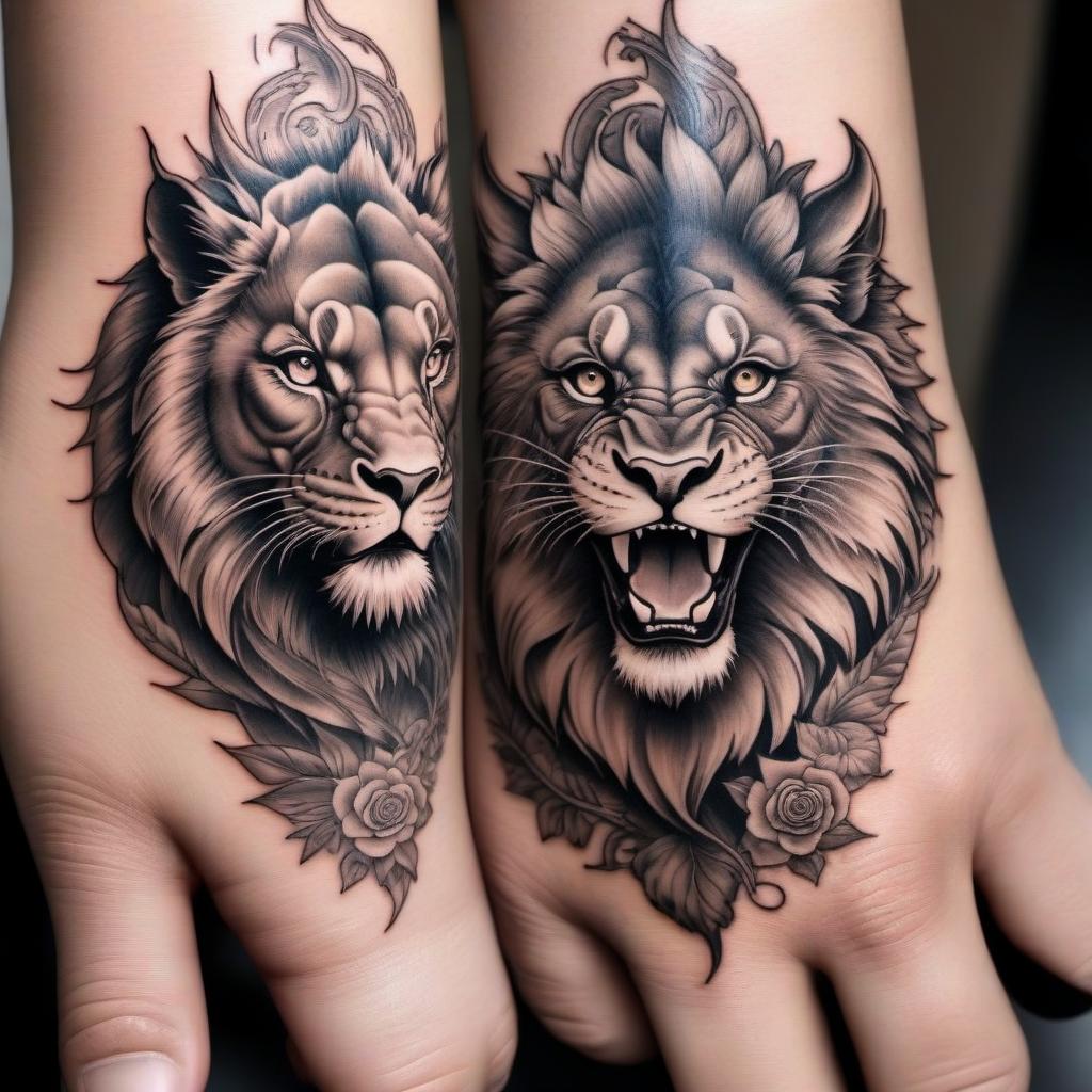  Dragon + lion tattoo