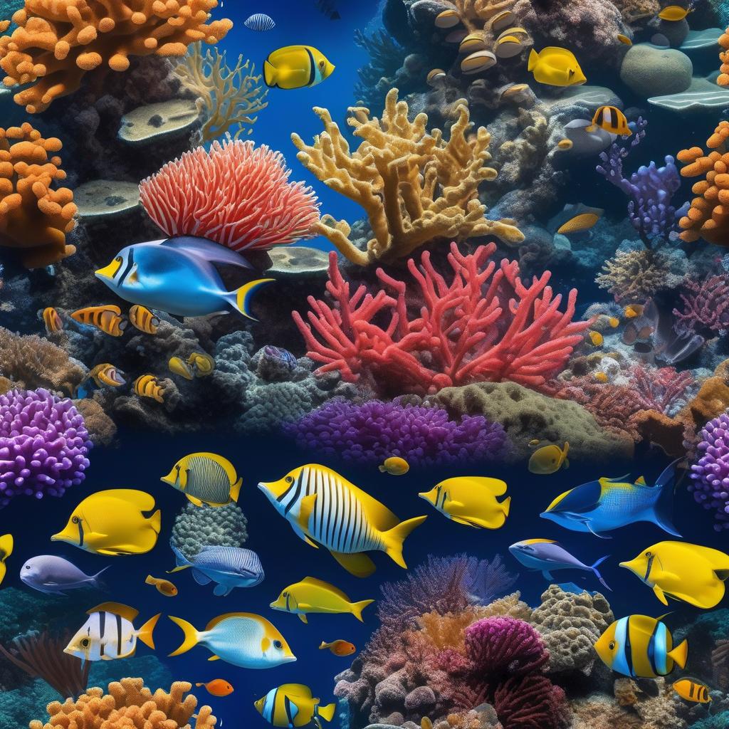  masterpiece, best quality, Most Beautiful in deep sea teeming with vibrant corals, diverse marine life, and enchanting underwater landscapes, full of corals, acrophore, small fishes, anemones, dolphin, various algaes, caves, colorful,all captured in stunning 8k resolution with intricate details.