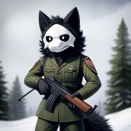  Puro, Russian VDV Uniform, Military helmet, holding a AK-47, snow eviroment, uniform, fluffy, mega fluffy, brown fur, big tail, fluffy tail, open eyes, digital art, masterpiece, 4k, fine details,