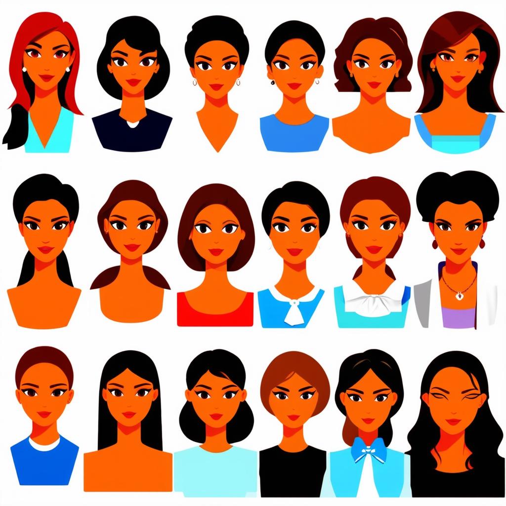  different beauty. set of different jewish women heads on white background. different races and nationalities {prompt}, maximum details