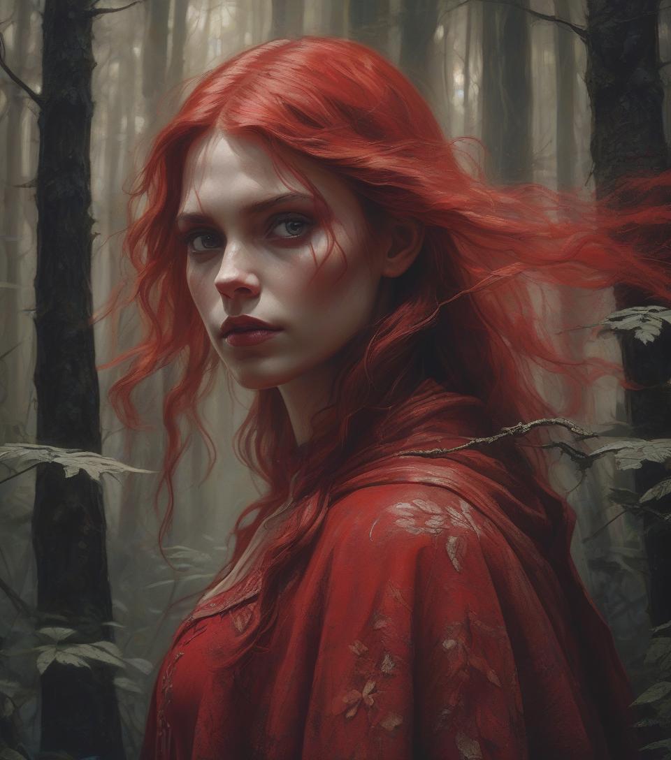  close up shot of red riding good as a warrior princess in the dangerous forest, at night, low saturation color photography, vintage, grunge, top light, masterful painting in the style of anders zorn | marco mazzoni | yuri ivanovich, todd mcfarlane, aleksi briclot, oil on canvas