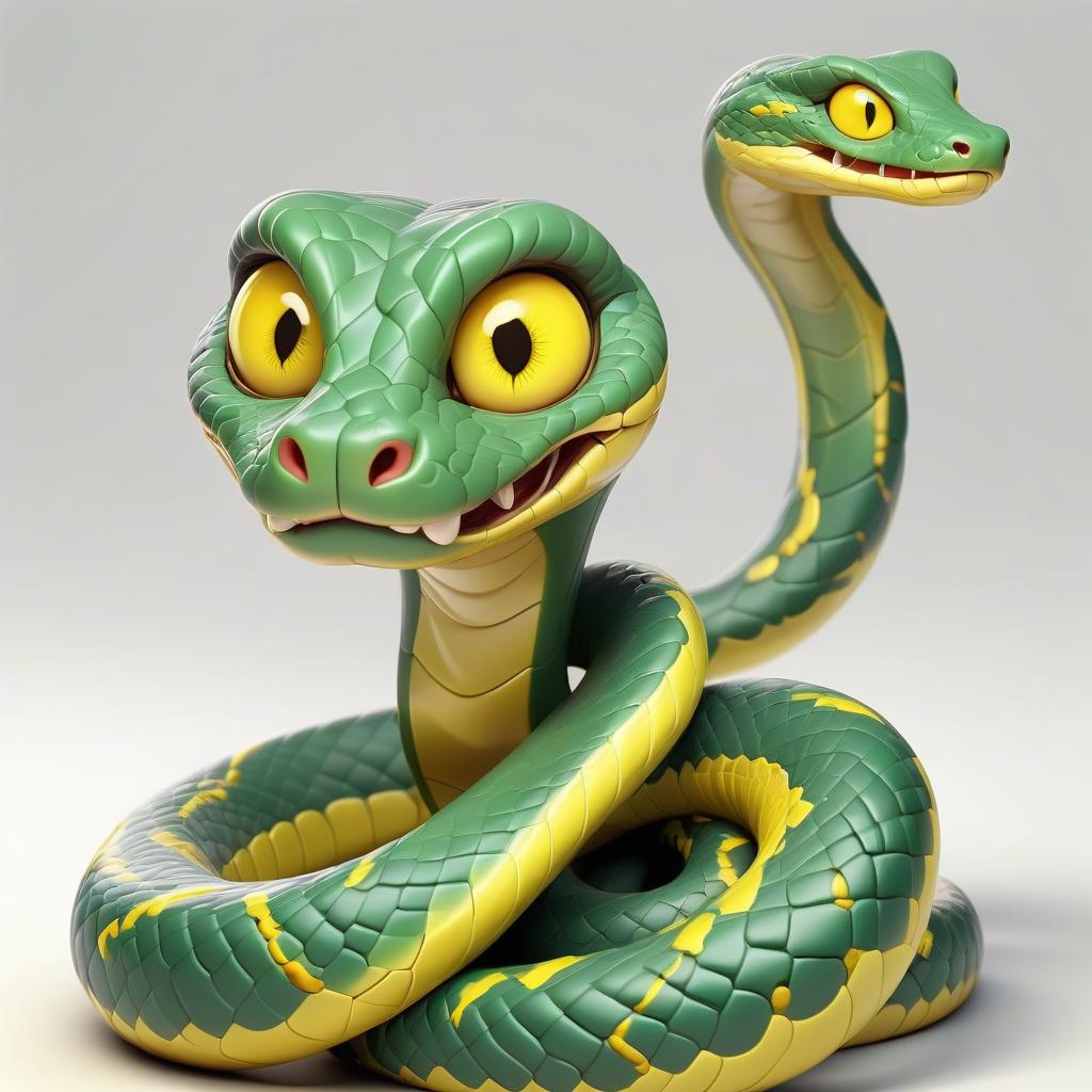  snake green with bright yellow eyes on a white background cartoon style for children, aesthetically, beautifully, high detail, realistically, in the shape of a full length ring