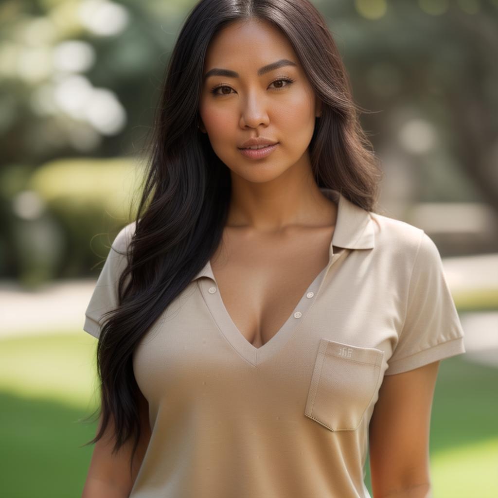  (((realistic full torso frontal head shot of a light tan skin tone woman))), izumi sayuri yamamoto, ((japanese heritage)), immature face, brown eye color, ((long hair style)), ((black hair color)), ((curvy body type)), xxl size, big size, (immature straight slender nose), (immature round cheeks), (immature soft jawline), (immature medium lips), (immature low forehead), (immature even eyebrows), (immature pointed chin), standing straight looking directly into the camera,((wearing fitted polo shirt with deep v neck and monogrammed pocket)), backyard in background, 1girl, best quality, highest quality, award winning photo, masterpiece, raw, professional photography, photorealism, sharp focus, cinematic, high resolution, sharp, hyperrealistic, full body, detailed clothing, highly detailed, cinematic lighting, stunningly beautiful, intricate, sharp focus, f/1. 8, 85mm, (centered image composition), (professionally color graded), ((bright soft diffused light)), volumetric fog, trending on instagram, trending on tumblr, HDR 4K, 8K