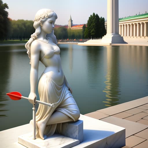  marble sculpture girl with paddle. city park. style ivan shadr, romuald iodko. soviet style. high detail. realism