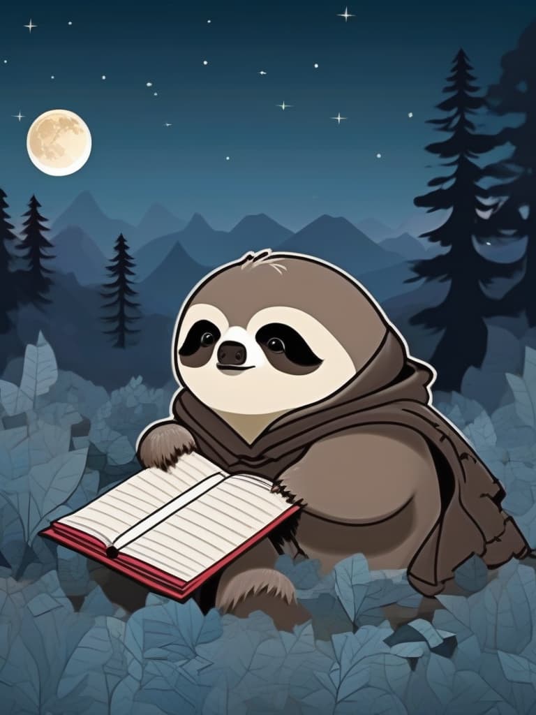  masterpiece,best of the best{,((full moon)) ＆(very cute sloth)＆(cute little rabbit)},((sloth with cape)),(((rabbit with muffler))),((telescope)),book,moonlit background,field,high quality,16k