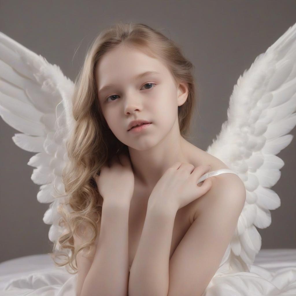  girl with an angelic appearance in a sexual position