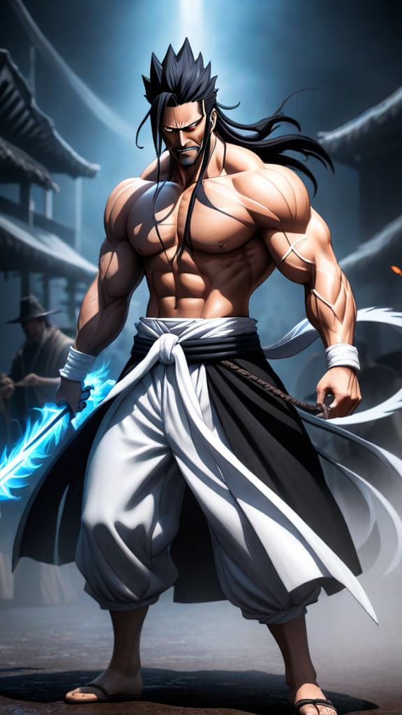  anime art of kenpachi zaraki hesitating before unleashing his true zanpakuto power in bleach. hyperrealistic, full body, detailed clothing, highly detailed, cinematic lighting, stunningly beautiful, intricate, sharp focus, f/1. 8, 85mm, (centered image composition), (professionally color graded), ((bright soft diffused light)), volumetric fog, trending on instagram, trending on tumblr, HDR 4K, 8K