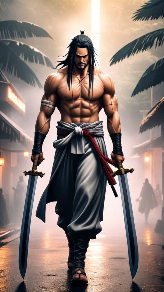  anime art of kenpachi zaraki from bleach refusing to learn his zanpakuto’s name, hinting at hidden power. hyperrealistic, full body, detailed clothing, highly detailed, cinematic lighting, stunningly beautiful, intricate, sharp focus, f/1. 8, 85mm, (centered image composition), (professionally color graded), ((bright soft diffused light)), volumetric fog, trending on instagram, trending on tumblr, HDR 4K, 8K