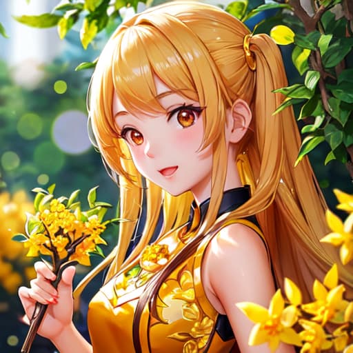  master piece , best quality,cute girl, golden osmanthus.