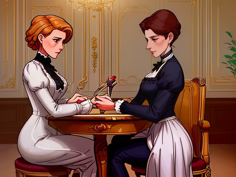  a french governess in strict elegant clothes teaches at the table a child from a wealthy russian noble family in the premises of the family palace of the 19th century, isometric, location, stardew valley as an 80's