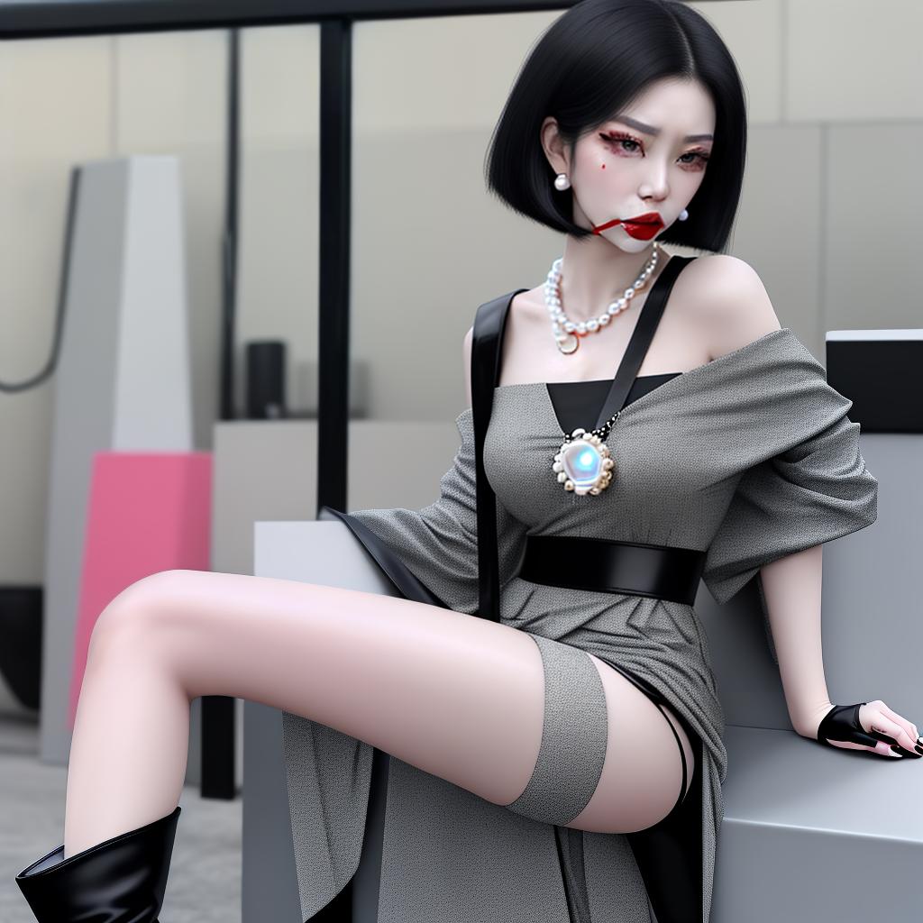  masterpiece, best quality, asian female,solo,house,longeyelashes, hips,thin waist,matt lipstick,rolling eyes,embarred,anger vein,nervous,confused, face,drooling,hair over shoulder,pale skin,black hair,bob hair,ring,jewelry,necklace,pearl celet,knee boots,torn , top,look at viewer,bound and gagged,,having an 