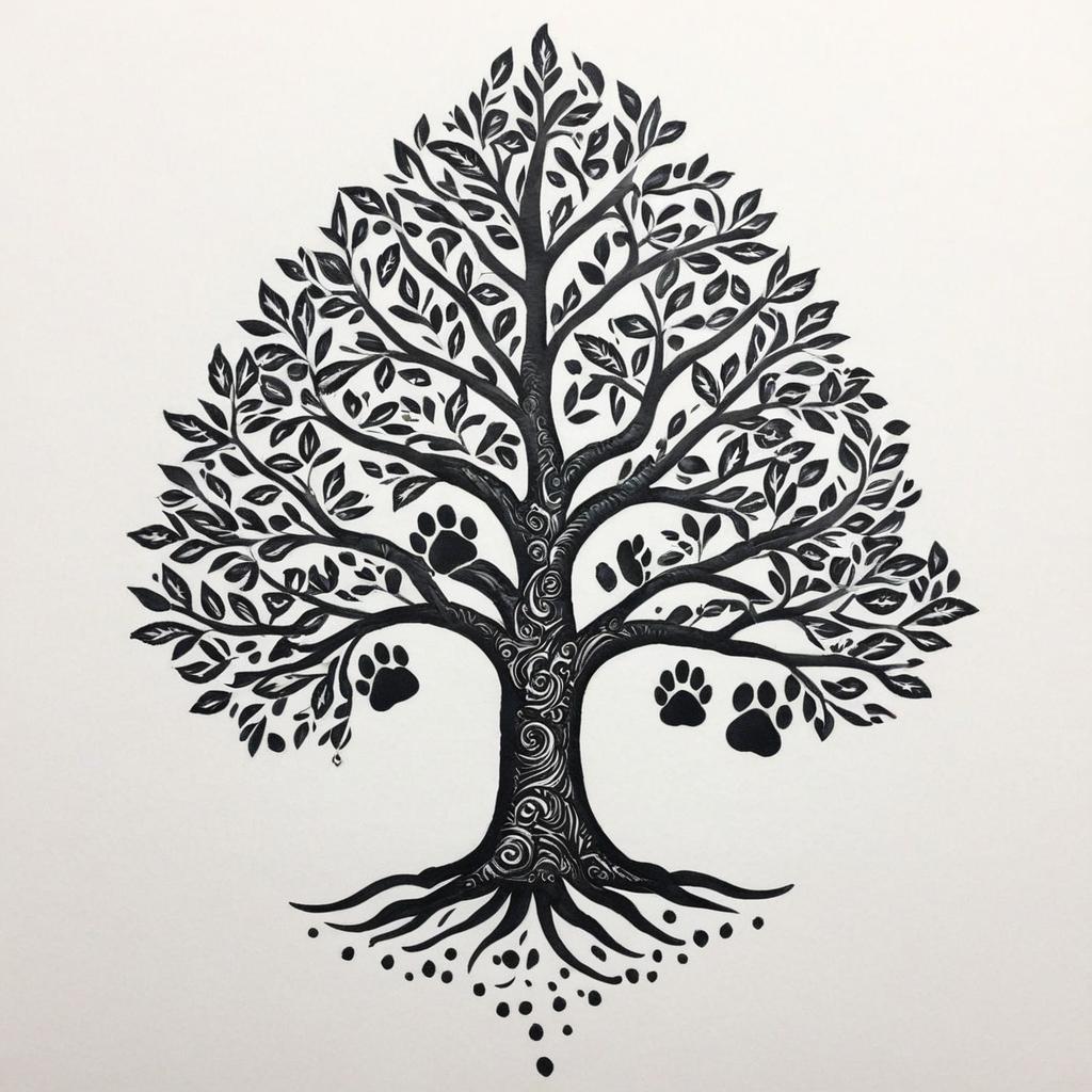  a tree with my pets paw prints as the leaves,(tattoo), tattoo design