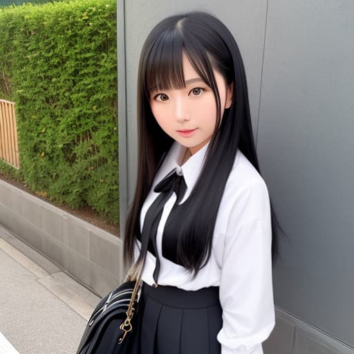  黒髪　長髪　かわいい　ストレート　フリル　長い髪　真正面 女性 制服