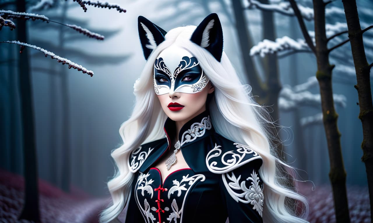  gothic style monochrome, simple image, phantom, ghostly face of a fox girl with long snow white hair, kumiho mask along half of her face . dark, mysterious, haunting, dramatic, ornate, detailed hyperrealistic, full body, detailed clothing, highly detailed, cinematic lighting, stunningly beautiful, intricate, sharp focus, f/1. 8, 85mm, (centered image composition), (professionally color graded), ((bright soft diffused light)), volumetric fog, trending on instagram, trending on tumblr, HDR 4K, 8K