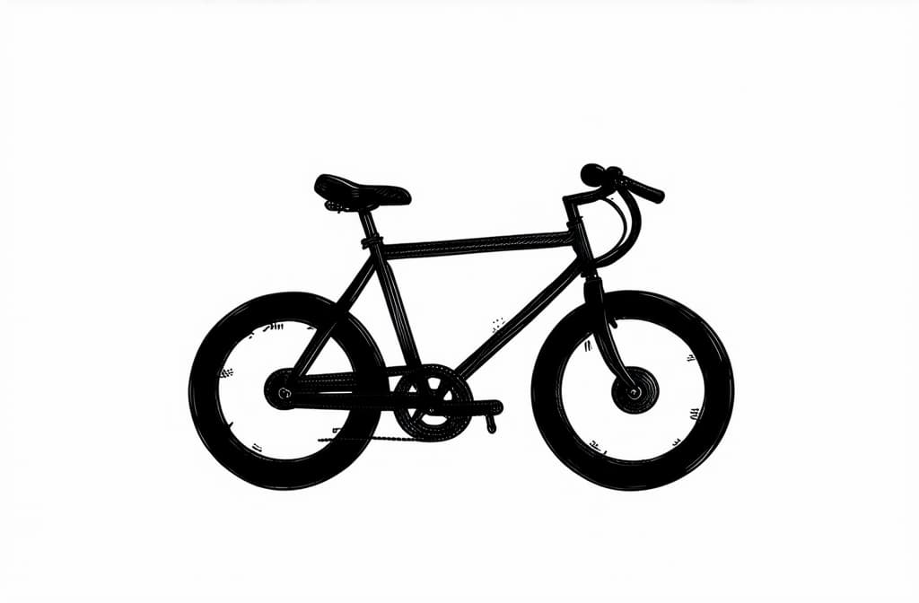  contour, very simple image in one unbroken black ink line, single line of bike, engraving illustration, icon isolated on white background ar 3:2 using a single continuous black line ink brushon white background, drawing should be created without lifting the pen, recognizable features of bike, engraving illustration, icon isolated on white background ar 3:2 in one unbroken line