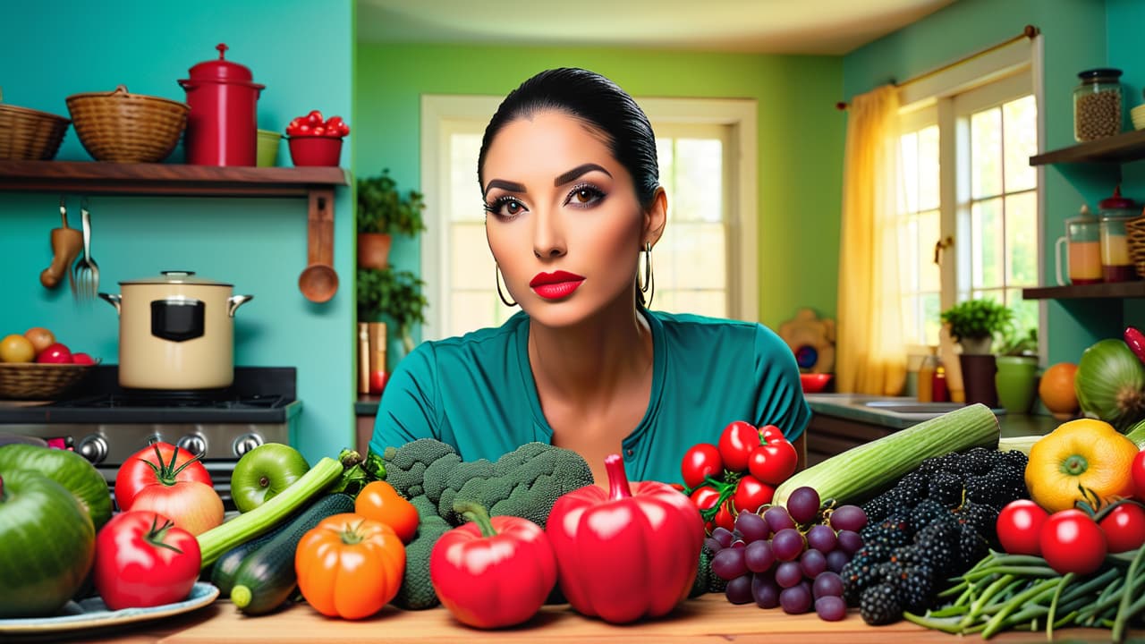  a vibrant kitchen scene with a fresh, colorful array of fruits and vegetables, alongside a contrasting image of a raw, unappetizing dish with visible signs of spoilage or contamination, evoking caution. hyperrealistic, full body, detailed clothing, highly detailed, cinematic lighting, stunningly beautiful, intricate, sharp focus, f/1. 8, 85mm, (centered image composition), (professionally color graded), ((bright soft diffused light)), volumetric fog, trending on instagram, trending on tumblr, HDR 4K, 8K