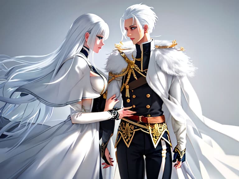  Anime girl with white hair teases boy. hyperrealistic, full body, detailed clothing, highly detailed, cinematic lighting, stunningly beautiful, intricate, sharp focus, f/1. 8, 85mm, (centered image composition), (professionally color graded), ((bright soft diffused light)), volumetric fog, trending on instagram, trending on tumblr, HDR 4K, 8K