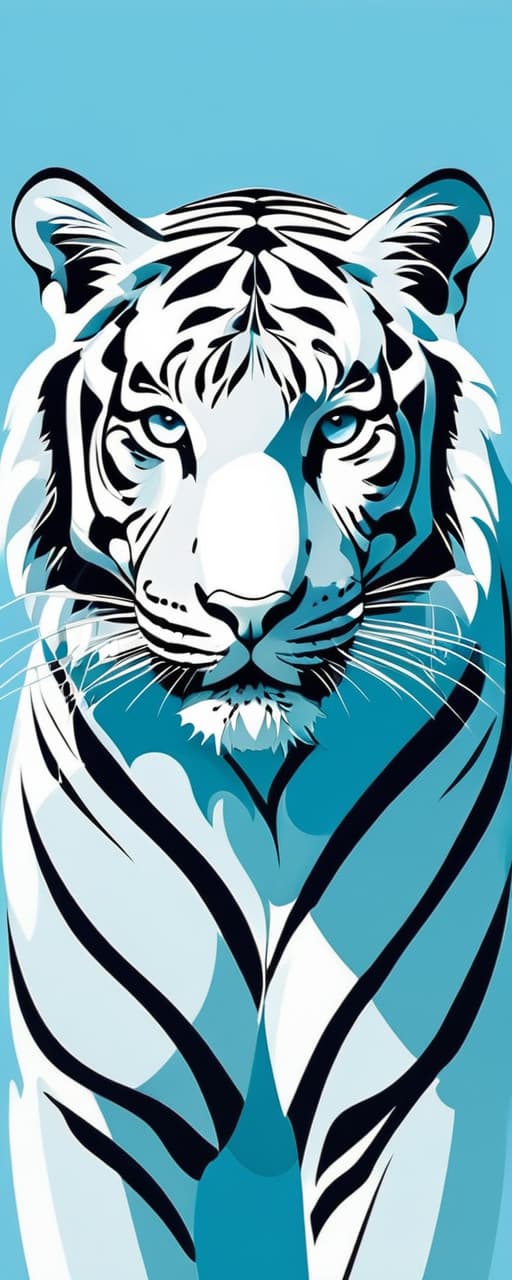  minimalism, a tiger in a curvy shape with a light blue background, abstract, simple geometic shapes, hard edges, sleek contours, minimalism