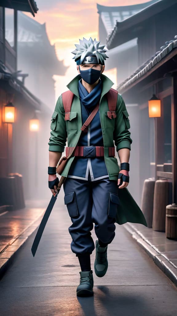  anime art: kakashi hatake without sharingan, showcasing his natural genius and ninja skills in a challenging journey to becoming hokage. hyperrealistic, full body, detailed clothing, highly detailed, cinematic lighting, stunningly beautiful, intricate, sharp focus, f/1. 8, 85mm, (centered image composition), (professionally color graded), ((bright soft diffused light)), volumetric fog, trending on instagram, trending on tumblr, HDR 4K, 8K