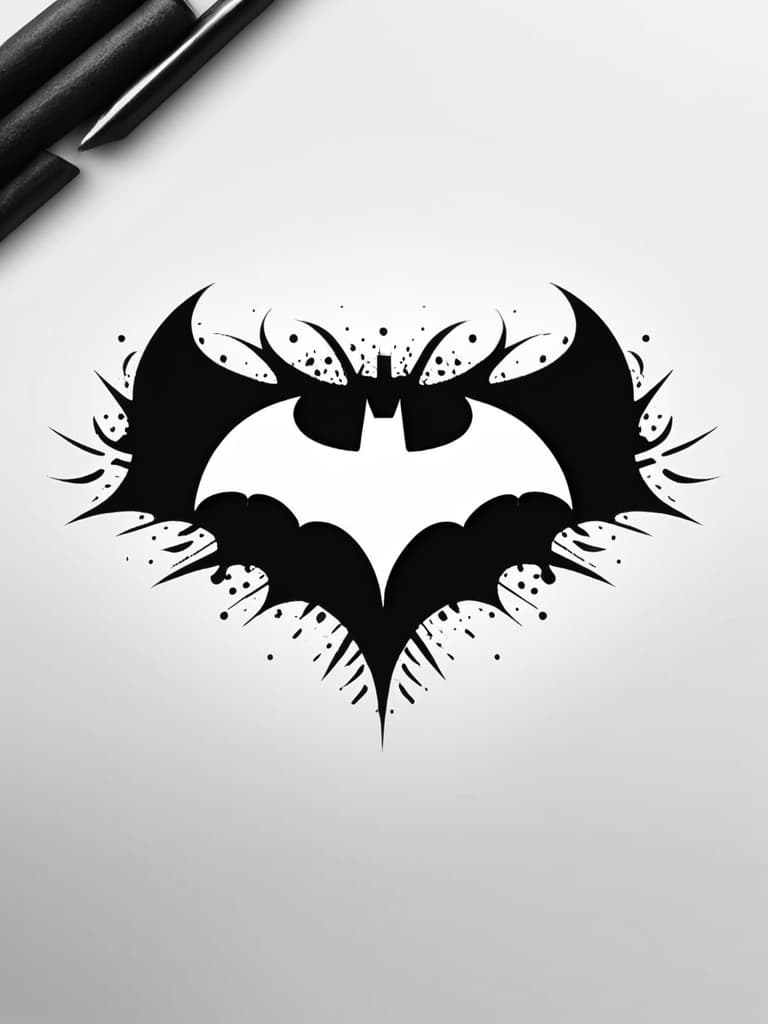  batman logo , (tattoo:1.15), black and white style, hq, hightly detailed, 4k