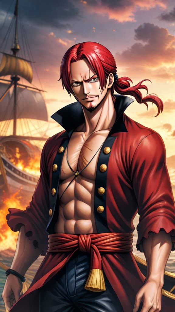  shanks from one piece arriving at marineford early, stopping marines and warlords, saving ace and whitebeard, anime art hyperrealistic, full body, detailed clothing, highly detailed, cinematic lighting, stunningly beautiful, intricate, sharp focus, f/1. 8, 85mm, (centered image composition), (professionally color graded), ((bright soft diffused light)), volumetric fog, trending on instagram, trending on tumblr, HDR 4K, 8K