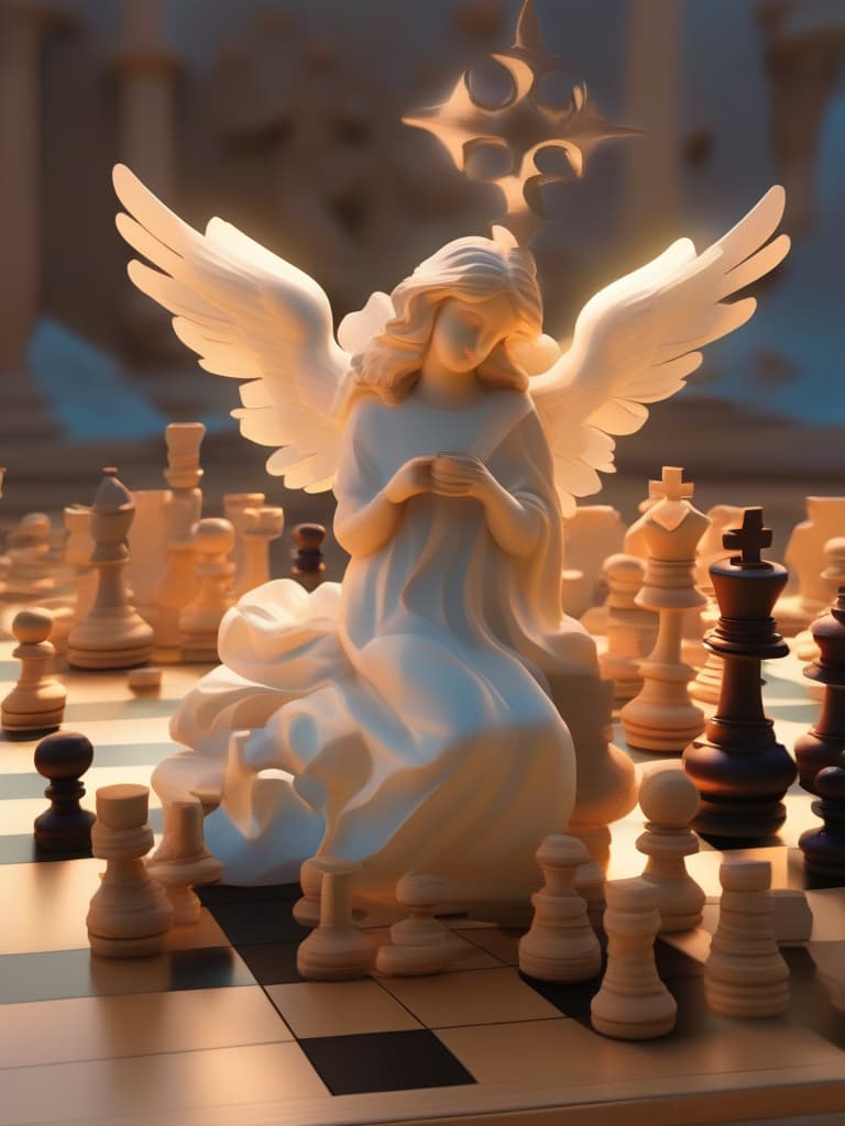  angels, eyes, compass, chess pieces hyperrealistic, full body, detailed clothing, highly detailed, cinematic lighting, stunningly beautiful, intricate, sharp focus, f/1. 8, 85mm, (centered image composition), (professionally color graded), ((bright soft diffused light)), volumetric fog, trending on instagram, trending on tumblr, HDR 4K, 8K