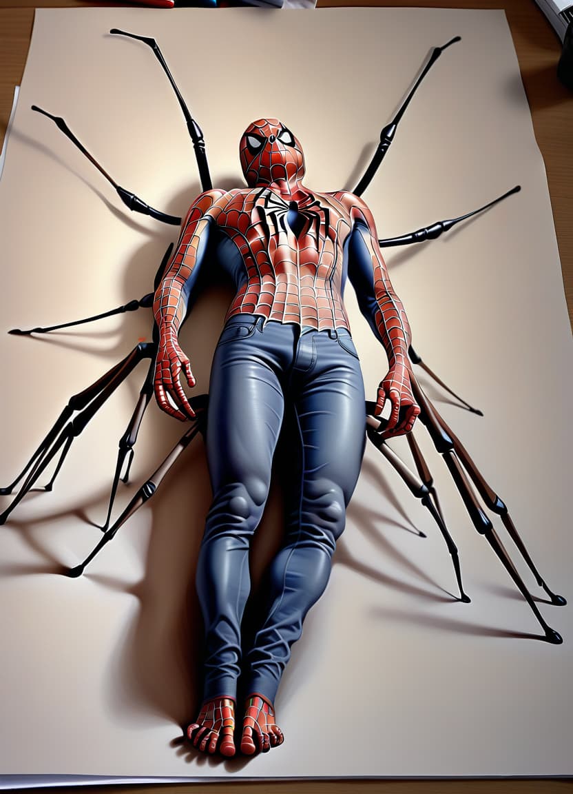  hyperrealistic art make him a spider body instead of his legs . extremely high resolution details, photographic, realism pushed to extreme, fine texture, incredibly lifelike