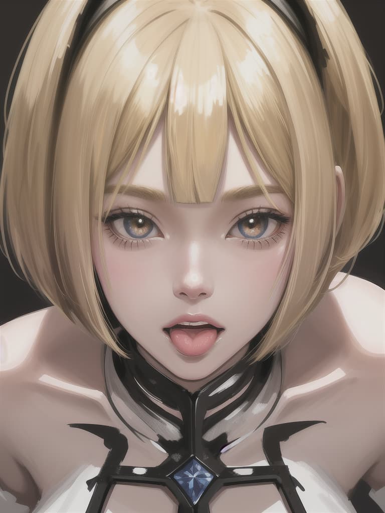  upturned eyes,so cute,Stick out tongue,extreme close up,facing viewer,blonde bob cut,crop top, masterpiece, best quality,8k,ultra detailed,high resolution,an extremely delicate and beautiful,hyper detail
