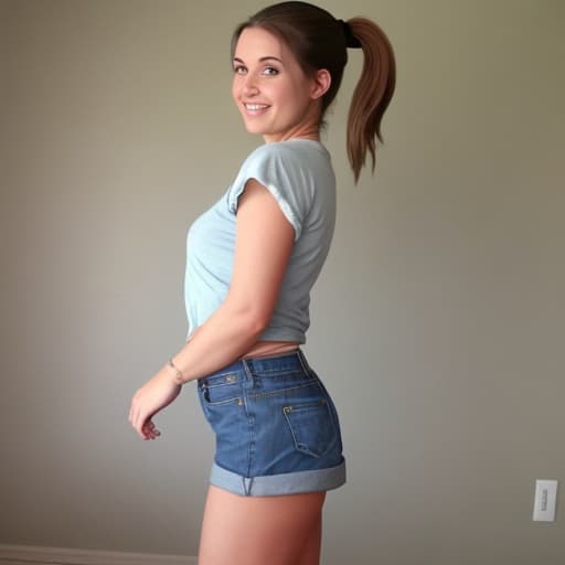  Sweetie big ponytail in jeans shorts showing off her 