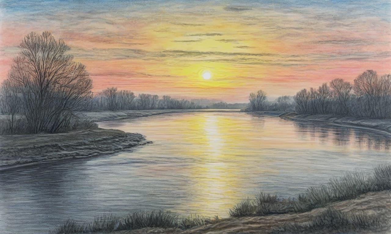  sunrise over the river, drawing