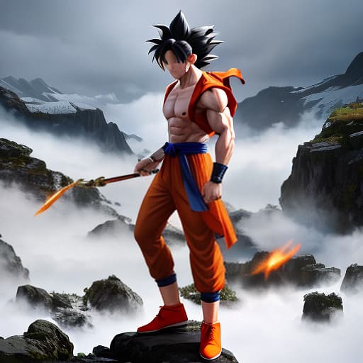  goku all forms Apply the Following Styles Comic hyperrealistic, full body, detailed clothing, highly detailed, cinematic lighting, stunningly beautiful, intricate, sharp focus, f/1. 8, 85mm, (centered image composition), (professionally color graded), ((bright soft diffused light)), volumetric fog, trending on instagram, trending on tumblr, HDR 4K, 8K