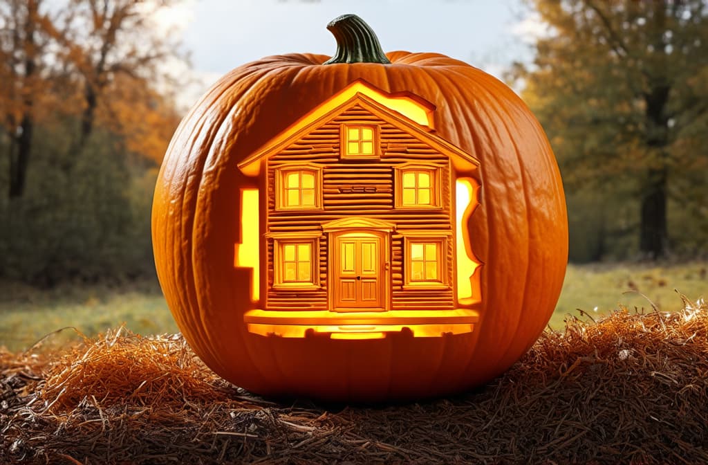  man carves himself a house out of a pumpkin ar 3:2 {prompt}, maximum details