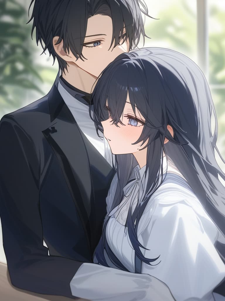  the young lady and the butler(1girl,1boy),boy is black hair,girl is black and long hair