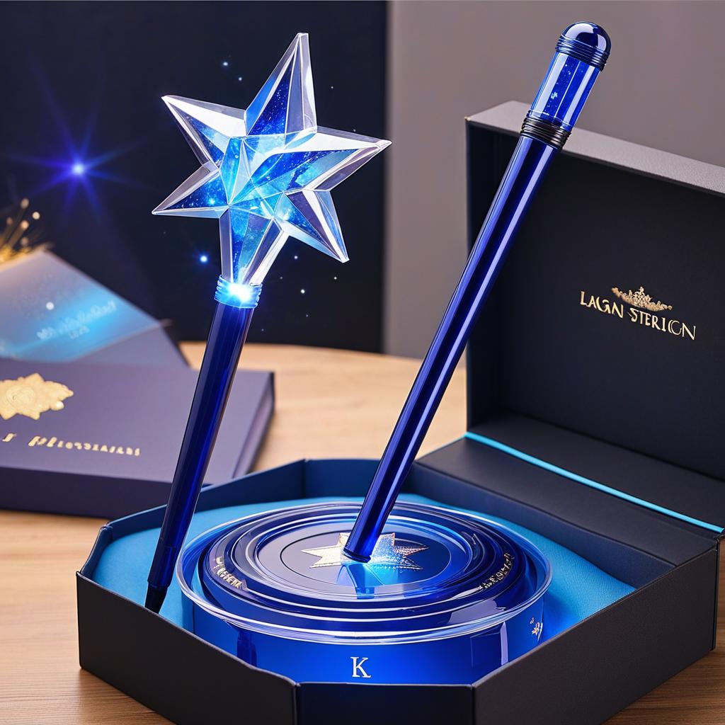  k pop gem long lightstick dark blue starlights with box, award winning, professional, highly detailed, masterpiece