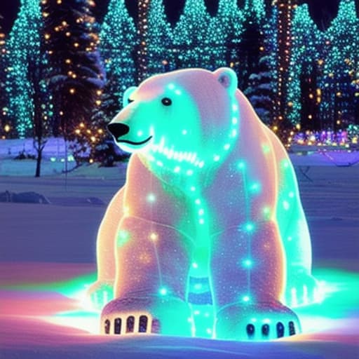  Magic festive polar bear covered in glowing lights in a winter scene