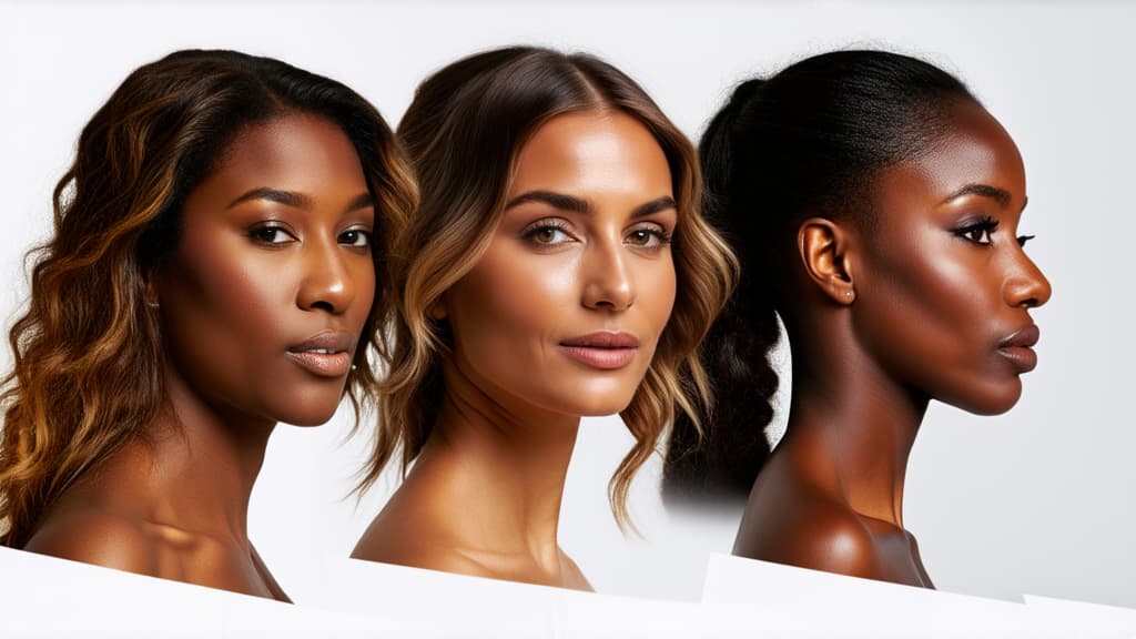  different beauty. set of different female heads on light background. different races and nationalities. ar 16:9, (natural skin texture), highly detailed face, depth of field, hyperrealism, soft light, muted colors