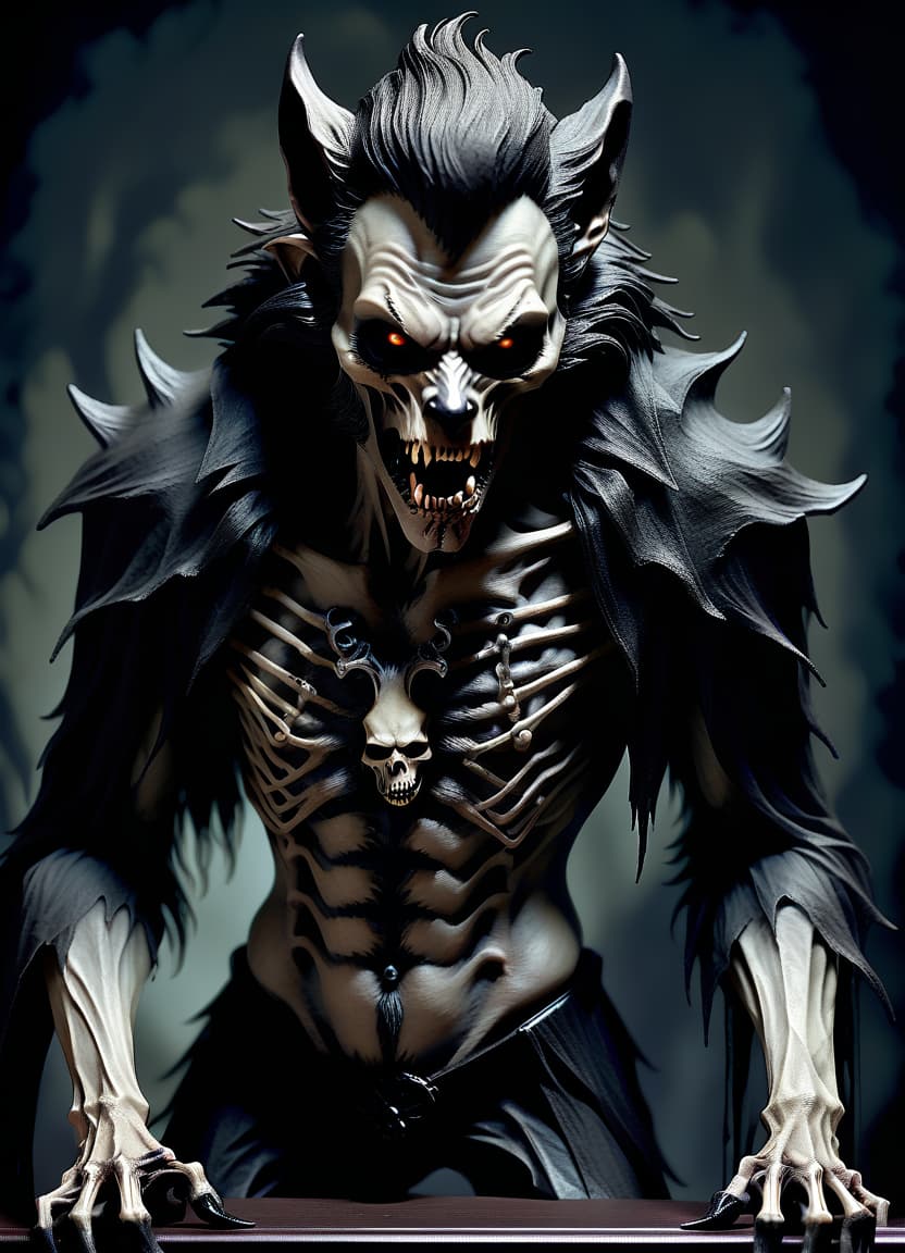  macabre style make him a werewolf . dark, gothic, grim, haunting, highly detailed