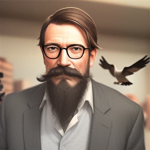  a man wearing glasses and a mustache takes pictures of birds