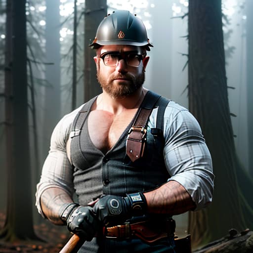  A brutal man, a lumberjack, in a helmet and glasses with an axe in his hands. hyperrealistic, full body, detailed clothing, highly detailed, cinematic lighting, stunningly beautiful, intricate, sharp focus, f/1. 8, 85mm, (centered image composition), (professionally color graded), ((bright soft diffused light)), volumetric fog, trending on instagram, trending on tumblr, HDR 4K, 8K