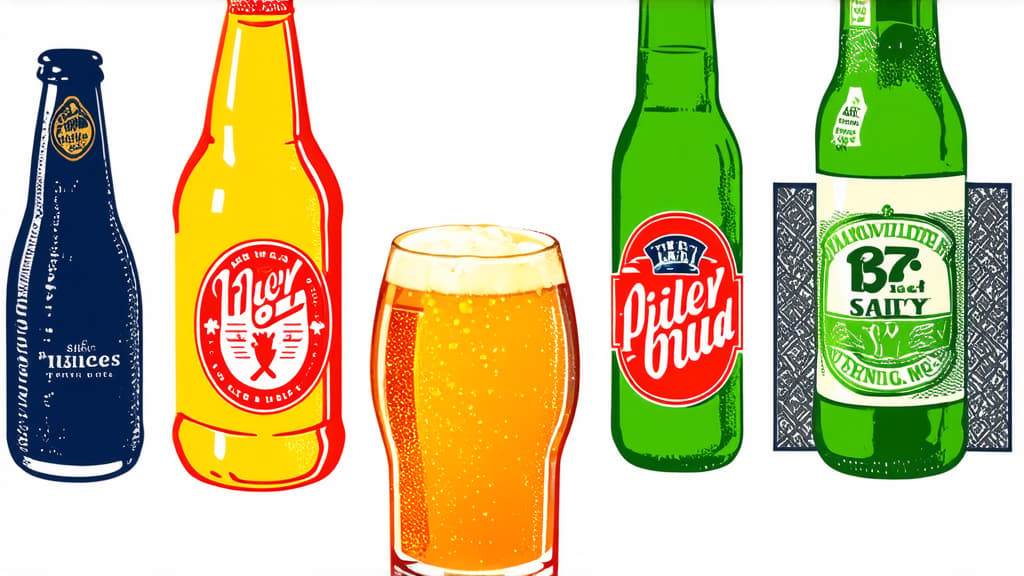  flat illustration, flaticon, (illustration:1.15), beer, bottle illustration, on white background, outline ar 16:9, [cory loftis, strobist, pascal campion :: 0.2]