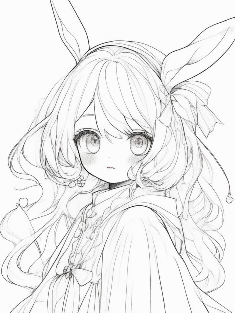  ((outline only,no color))((line drawing))((coloring book style))((flat composition))((white background))((dark line only))((no color))((beautiful girl)((no eye color))((twintail))((bunny girlcostume))((white background))((1d)) super analysis