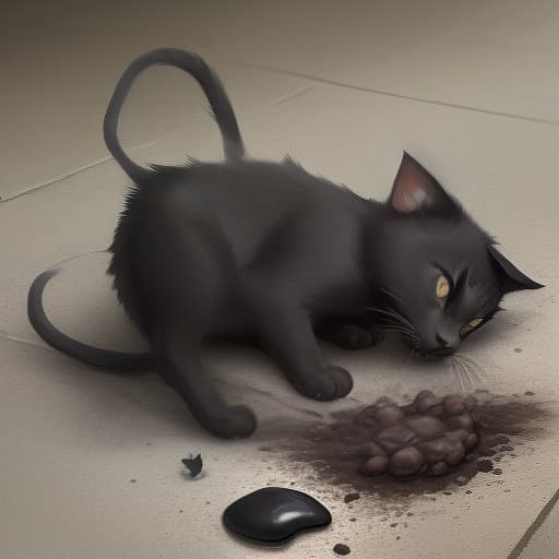  black painted cat crushed a rat with his paw