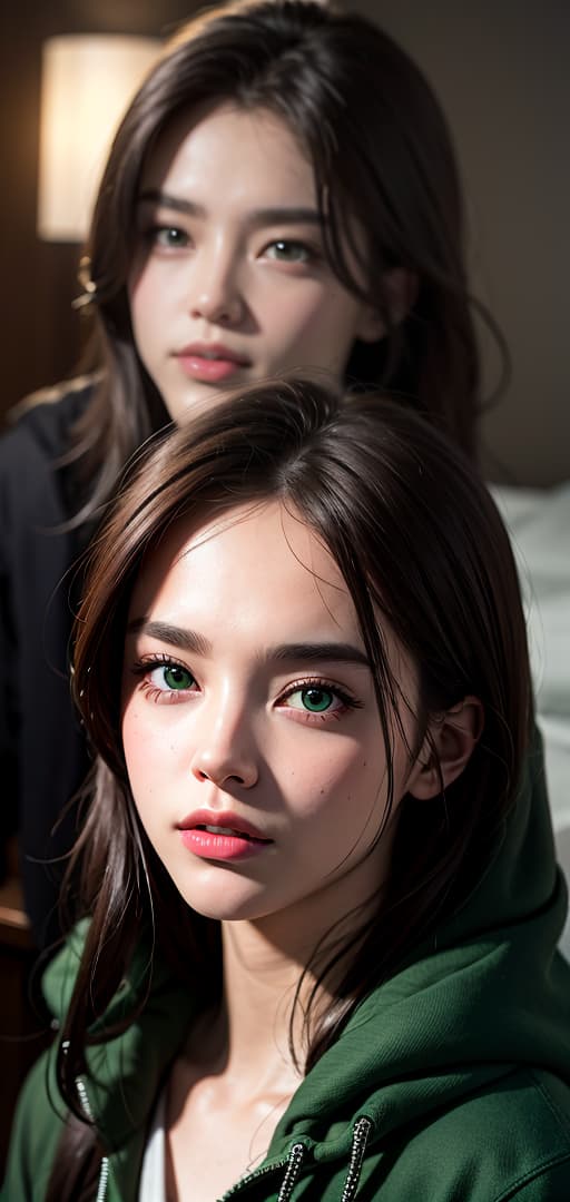  Best quality, masterpiece, ultra high res, (photorealistic:1.4), raw photo, (detail face:1.3), (realistic skin), deep shadow, dramatic lighting, stylish, green hoodie, sharp features, brown hair, green eyes, male, anime style, Caucasian, handsome, deep shadow, dramatic lighting, portrait, portrait size, unedited, symmetrical balance