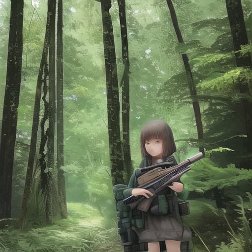  Girl in the woods with an A.R. 15
