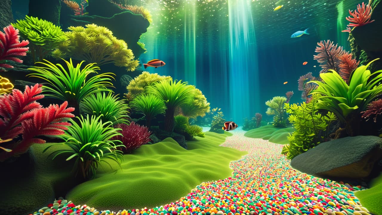  a serene aquarium scene showcasing vibrant fish swimming among lush aquatic plants, colorful gravel, and a gentle bubbling filter, with a novice enthusiast observing in awe, surrounded by fishkeeping supplies and books. hyperrealistic, full body, detailed clothing, highly detailed, cinematic lighting, stunningly beautiful, intricate, sharp focus, f/1. 8, 85mm, (centered image composition), (professionally color graded), ((bright soft diffused light)), volumetric fog, trending on instagram, trending on tumblr, HDR 4K, 8K