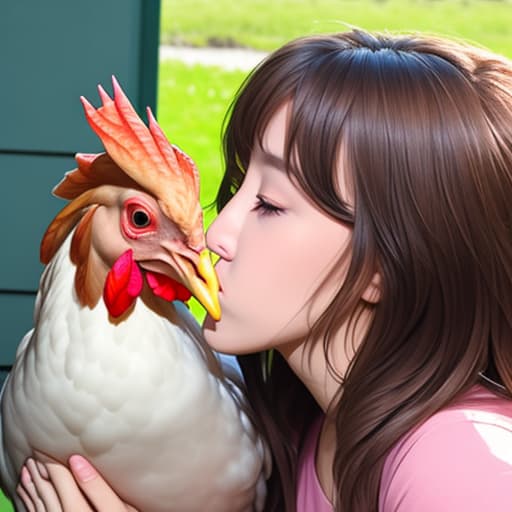  Girl kissing chicken